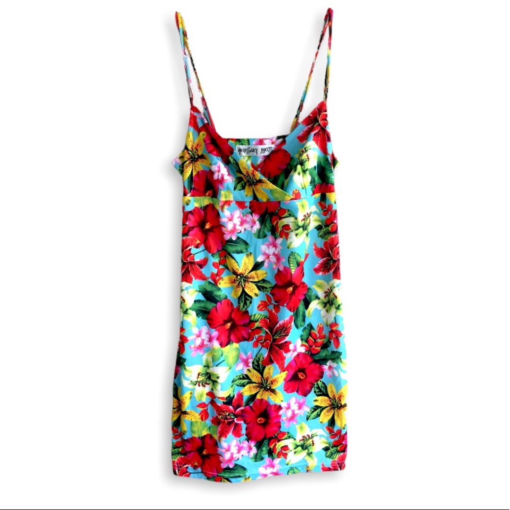 90s Y2K VINTAGE Turquoise Floral Hawaiian Print Pinup Dress - Picture 4 of 9